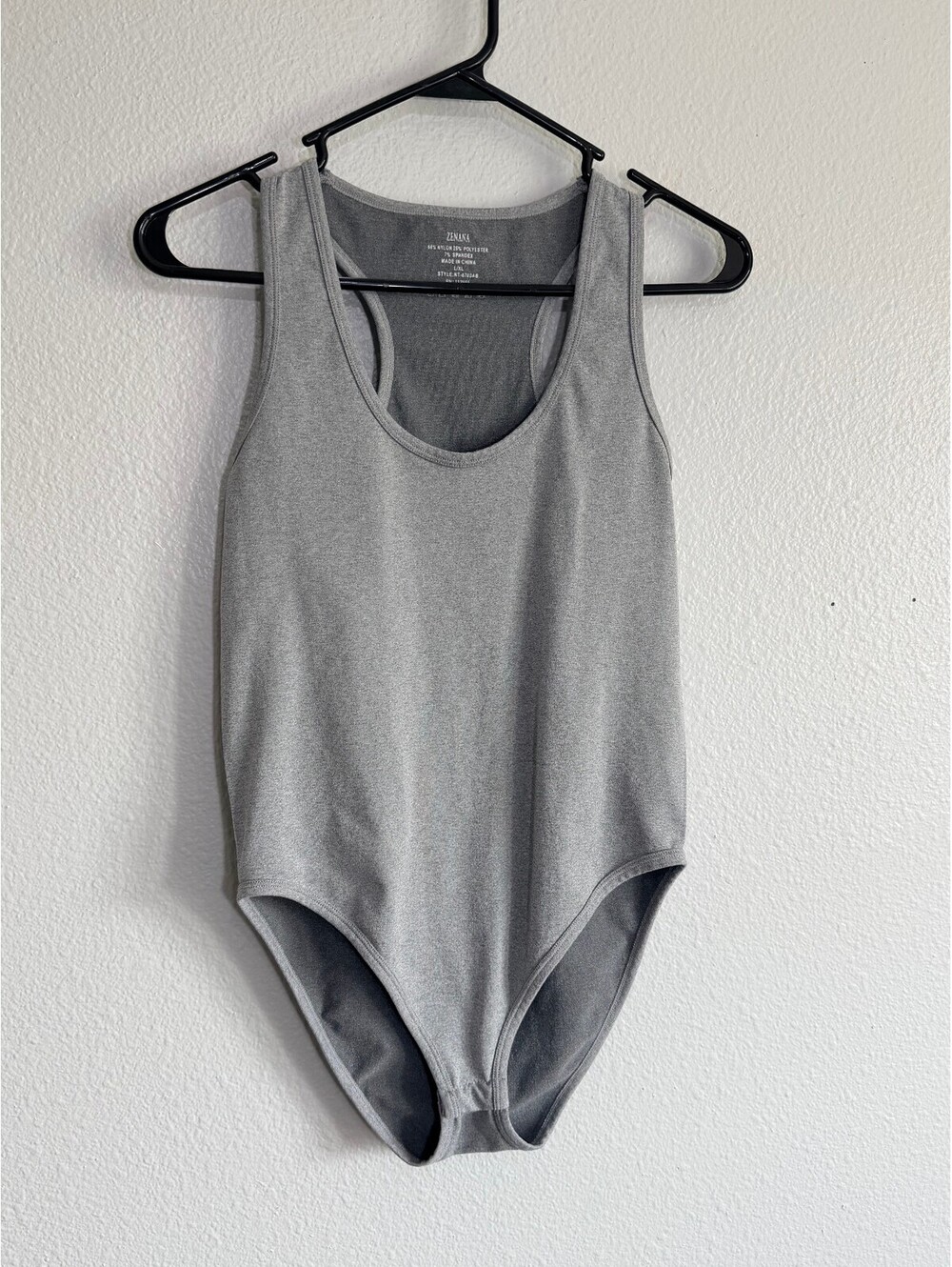 Zenana Racerback Stretch Bodysuit Heather Gray L/XL